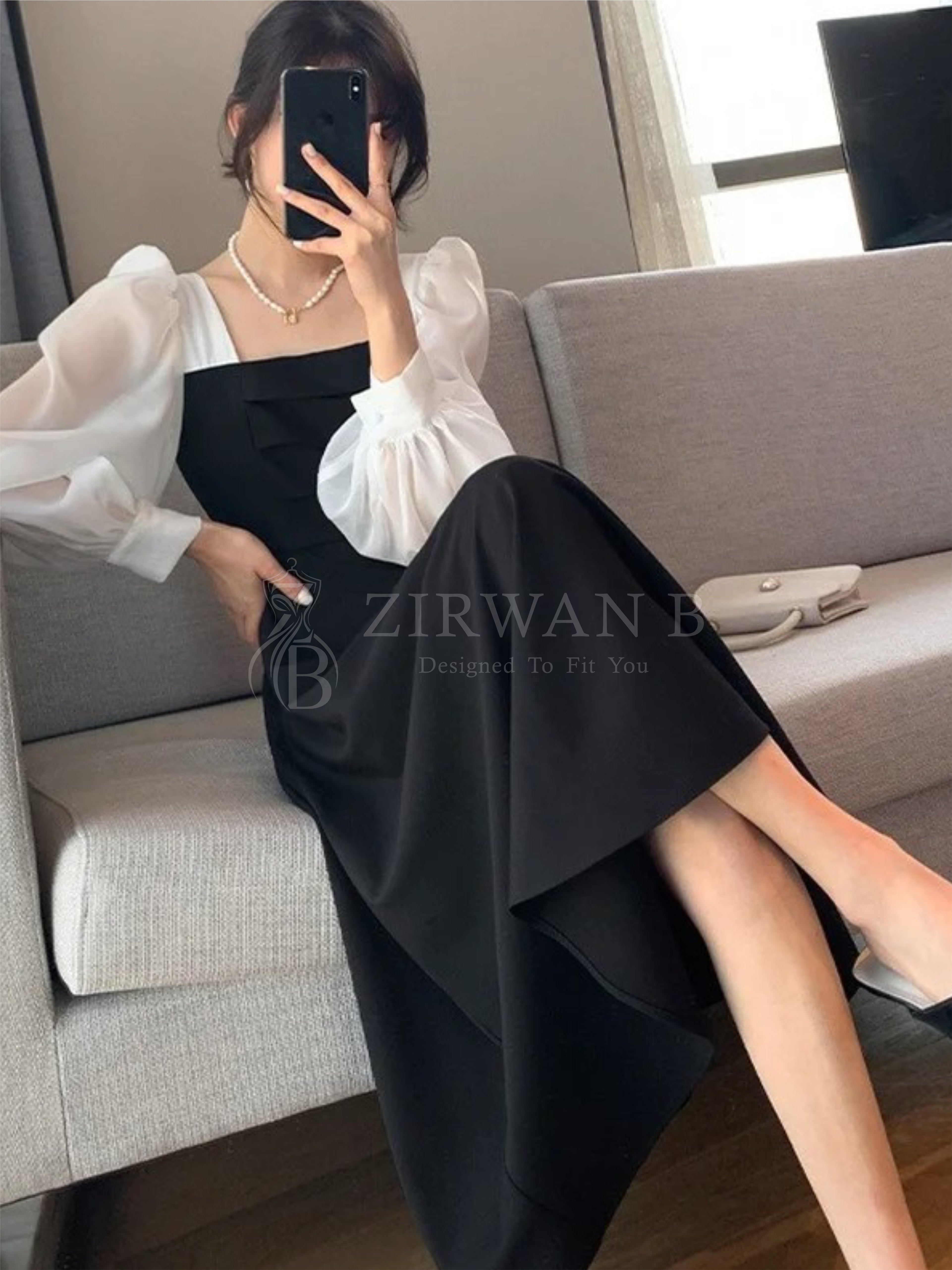 Platted Black Maxi with White Sleeves