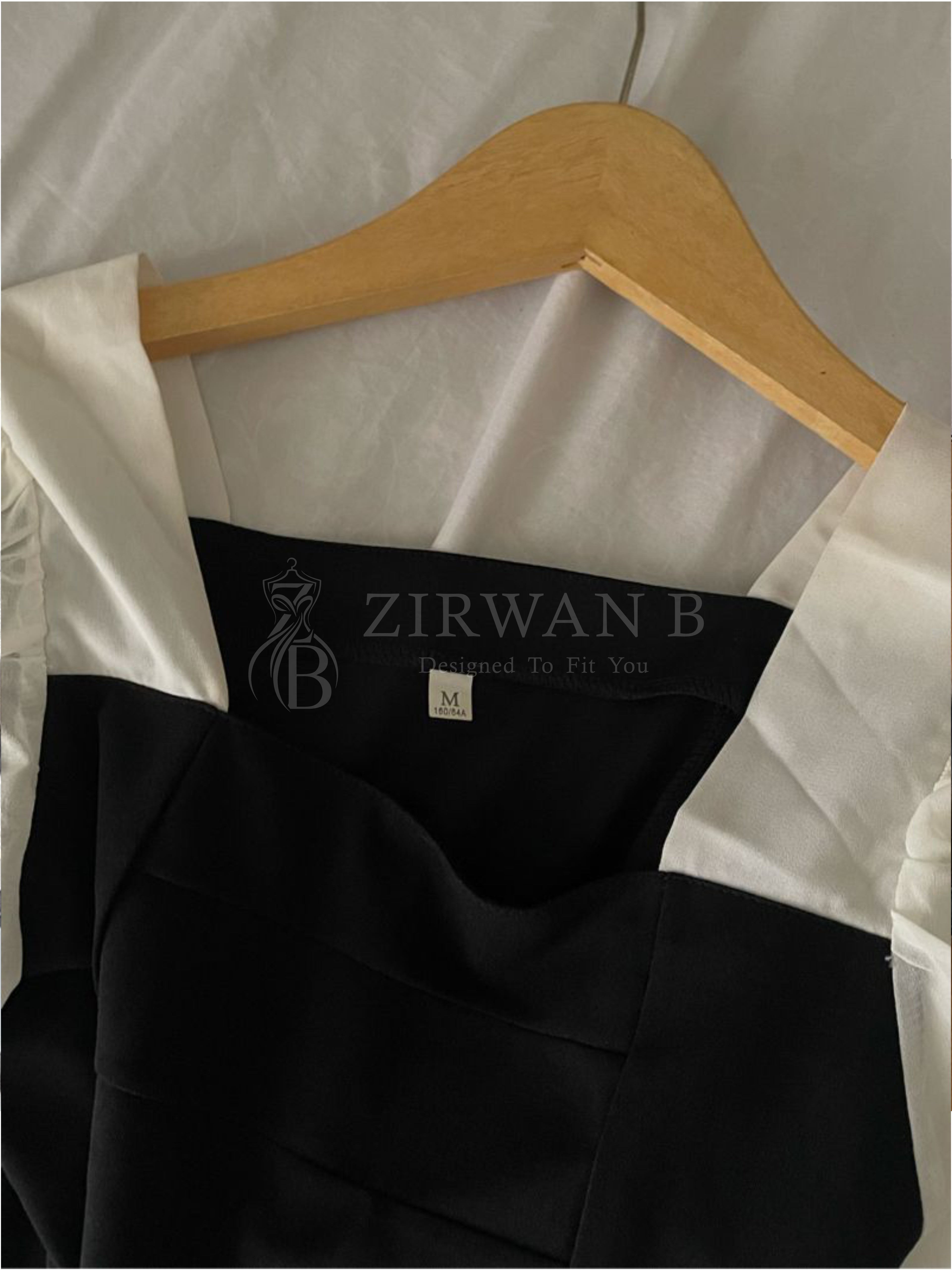 Platted Black Maxi with White Sleeves