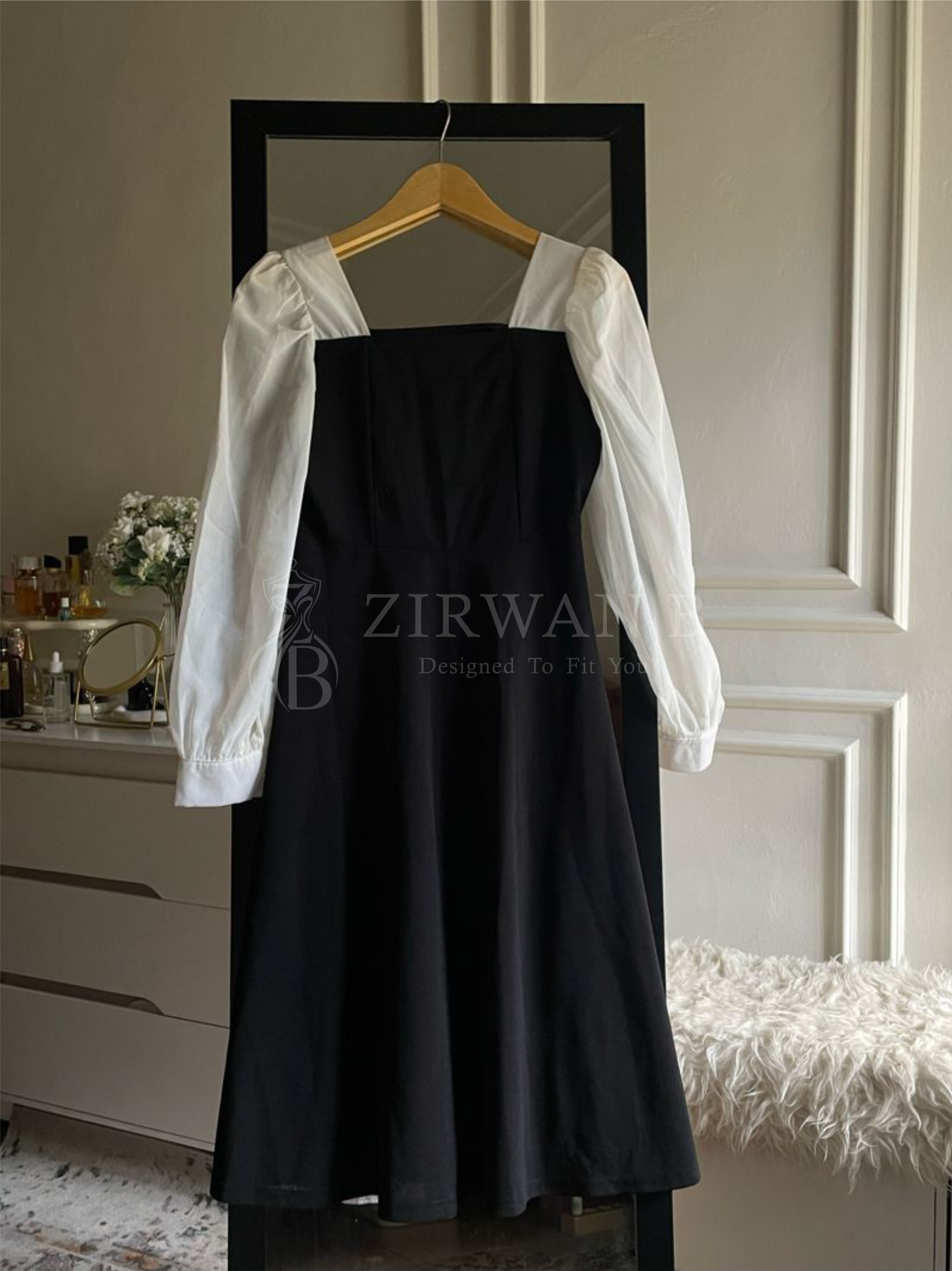 Platted Black Maxi with White Sleeves