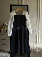 Platted Black Maxi with White Sleeves