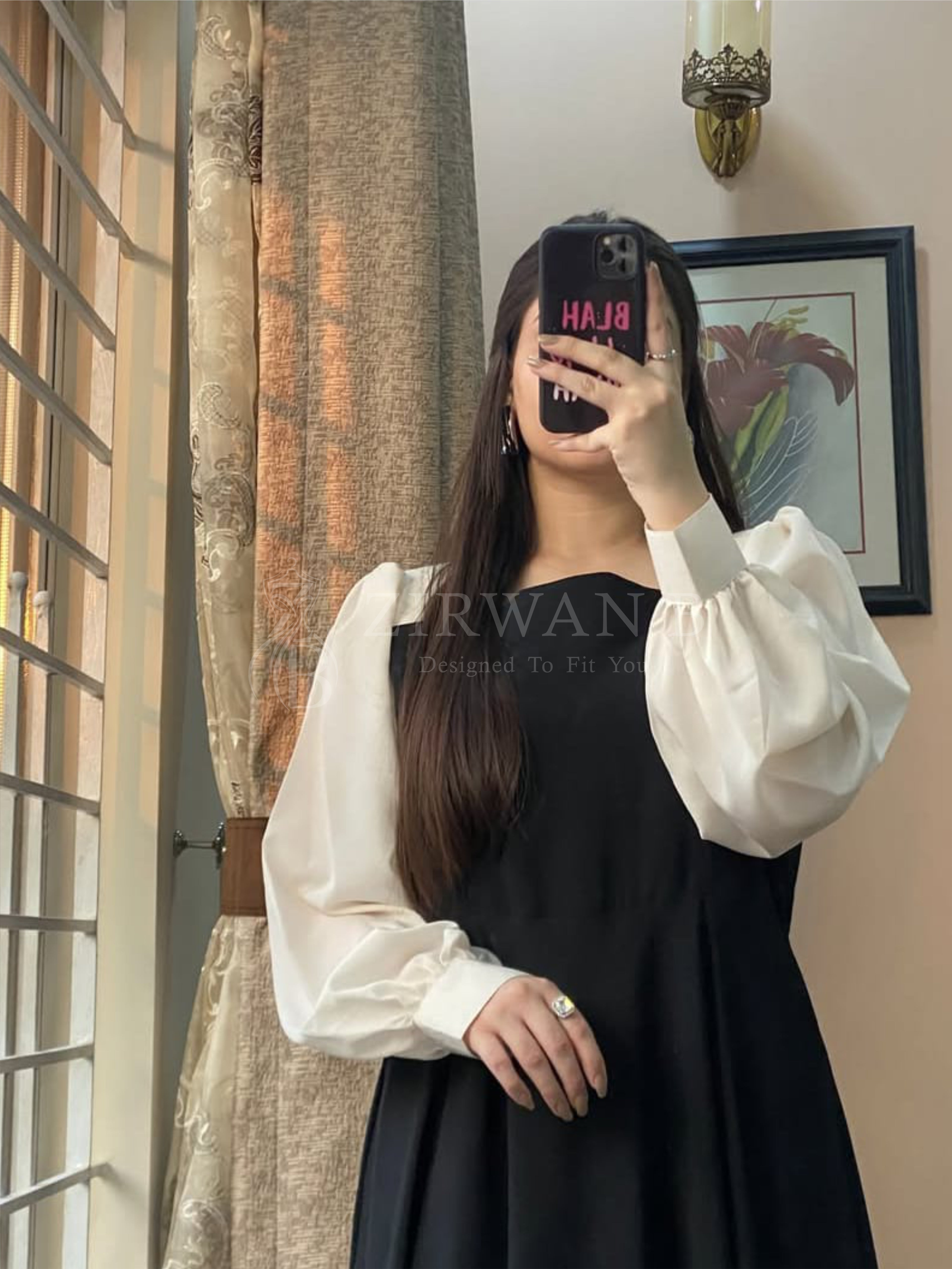 Platted Black Maxi with White Sleeves