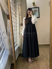 Platted Black Maxi with White Sleeves