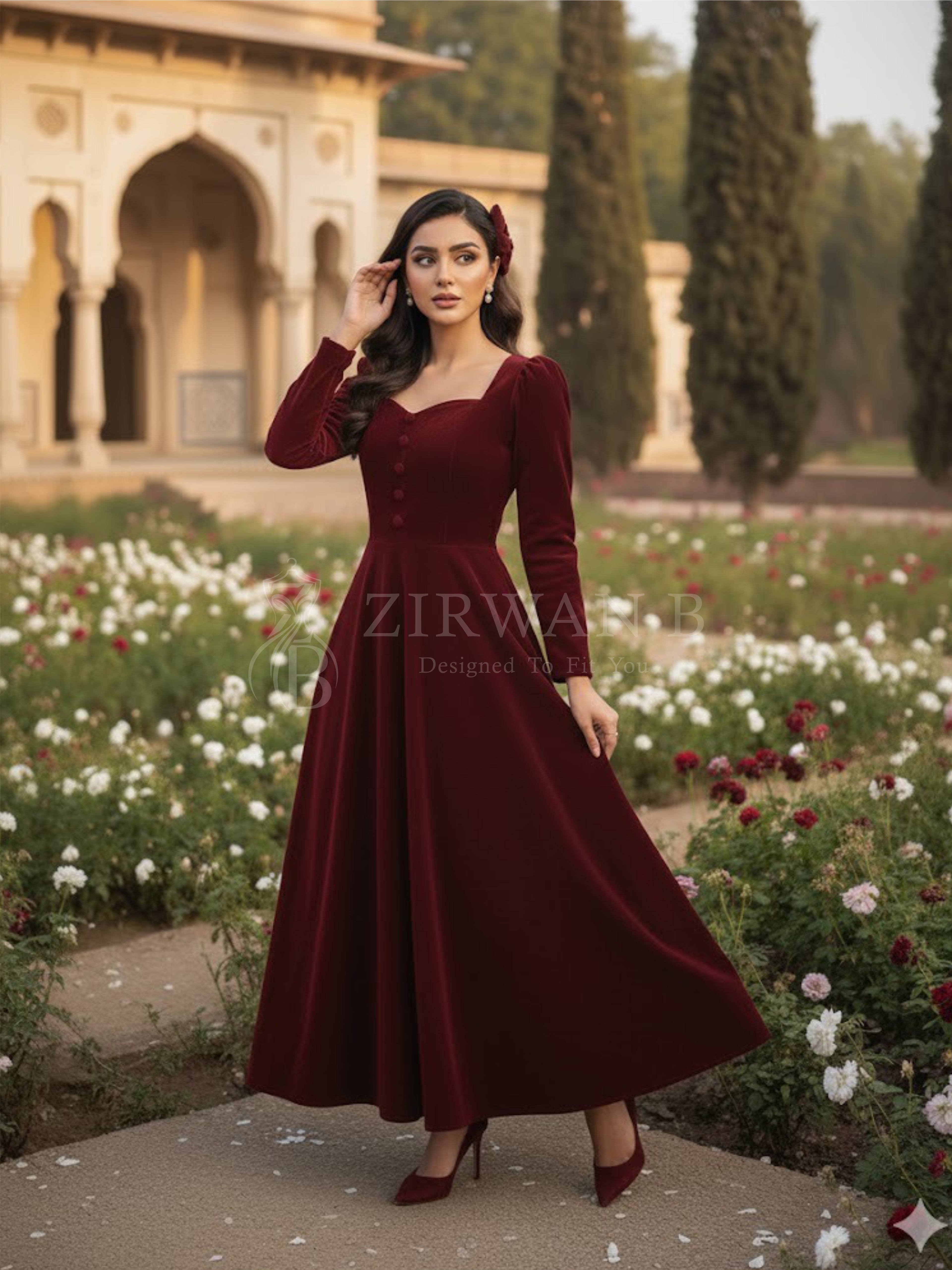 Vintage-Inspired Velvet Sweetheart Maxi Dress